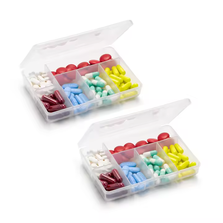 Plastic Forte - Juego de 2 Pastilleros de Viaje Nº 8 con 6 Compartimentos. Blanco - 1