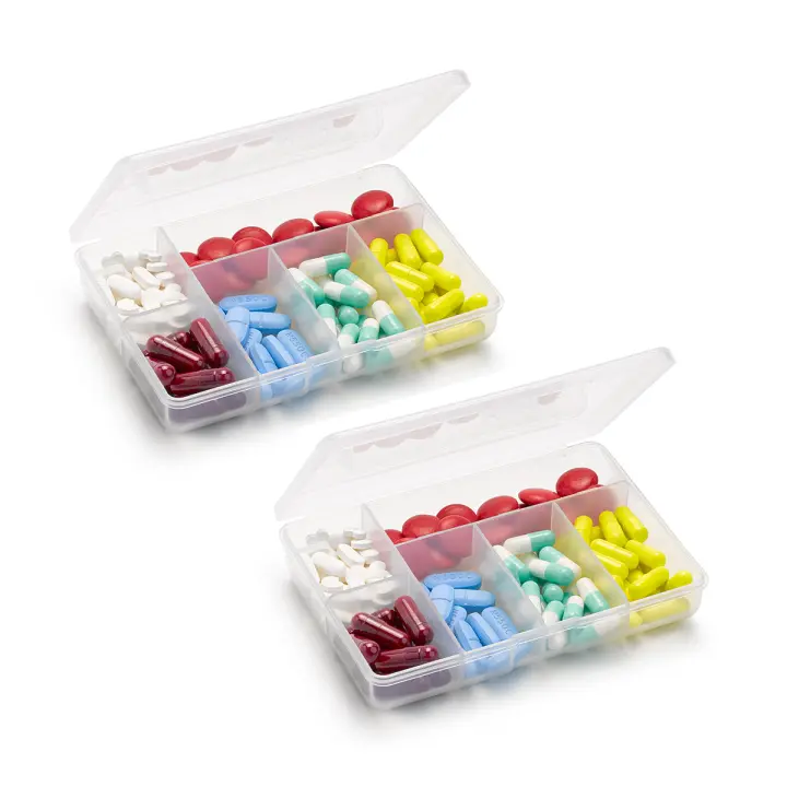 Plastic Forte - Juego de 2 Pastilleros de Viaje Nº 8 con 6 Compartimentos. Blanco - 1