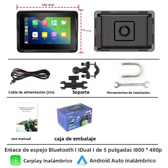 Monitor Portátil Para Motocicleta 7 Pulgadas Con DVR Navegación GPS Wireless CarPlay Android Auto Airplay Pantalla Moto Carplay IPX 7 Resistente Al Agua - 1