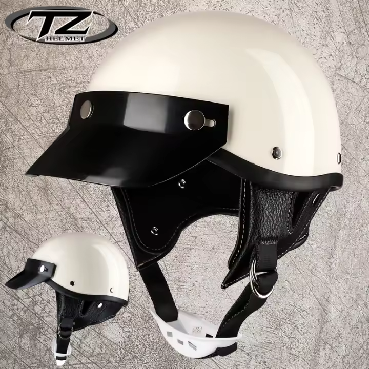 Casco De Motocicleta Retro Medio Cara Para Adultos Seguridad Vintage Locomotora Adecuado Para Moto Y Scooter Tamaños M-XXL - 1