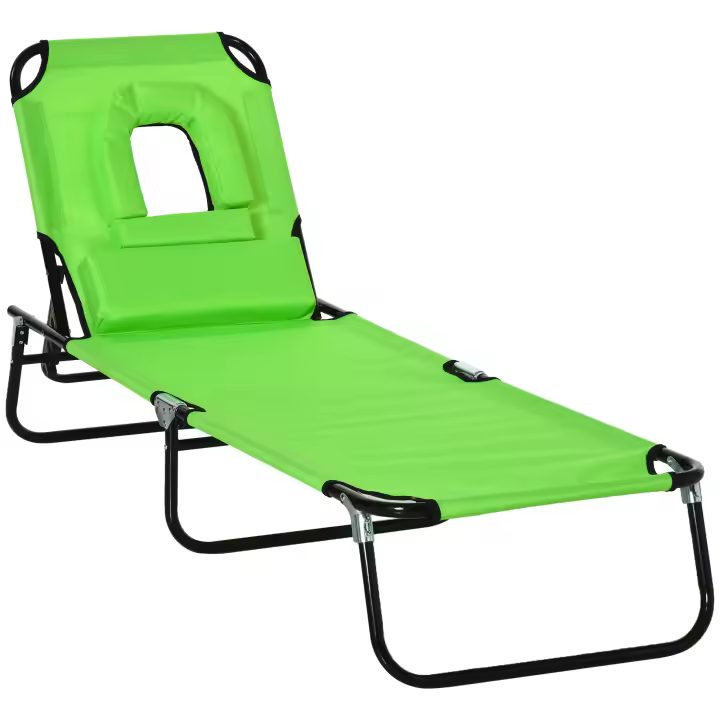 Outsunny Tumbona Plegable con Respaldo Ajustable en 4 Posiciones Tumbona de Jardín con Almohada Marco de Acero y Tela Oxford para Camping Playa Terraza 190x56x28 cm - 1