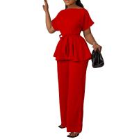 Conjunto De Pantalones Y Blusa Elegante Para Mujer Traje De Oficina Con Cinturón Alto Ajustado Ropa Trasera Larga Estilo Recto - details 38