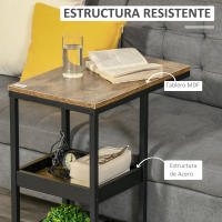 HOMCOM Mesita Auxiliar Industrial Mesa Auxiliar en Forma de C con Ruedas Estantes Abiertos y Marco de Acero para Salón Dormitorio 51x33x66 cm Marrón Oscuro - details 3
