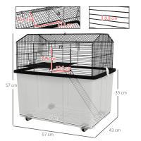 PawHut Jaula para Hámster Casa para Animales Pequeños con Fondo Profundo Plataforma Cuenco Bebedero Rampa y Ruedas 57x43x57 cm Negro - details 2