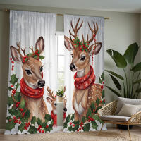 2pcs Cortinas Decorativas De Navidad Con Dibujo De Ciervo Y Fruta Roja Estampadas Digitalmente Cortinas De Casa Estilo Pastoral - details 7