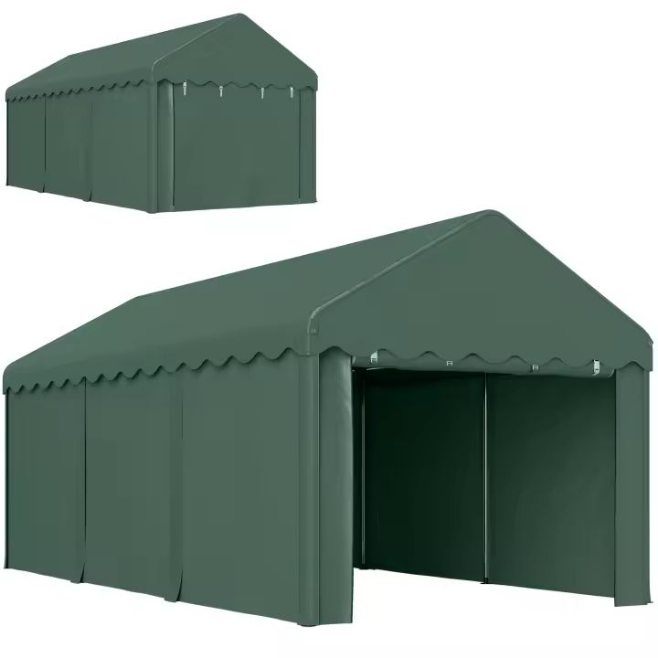 Outsunny Carpa Garaje 6x3 m Garaje Exterior para Coche Impermeable Garaje Portátil Anti-UV con Paredes Laterales Desmontables y 2 Puertas con Cremallera Verde - 1