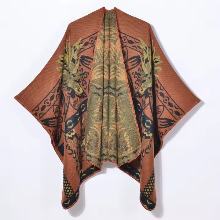 Bufanda de jacquard con abertura de flores a la moda abrigo cálido grueso retro de otoño e invierno - 1