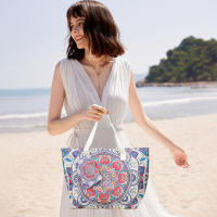 Bolso de playa plegable grande con cremallera - Bolso de hombro ligero y duradero con monedero incluido, ideal para compras, camping y viajes, diseño de hojas tropicales impreso, múltiples colores disponibles - details 1