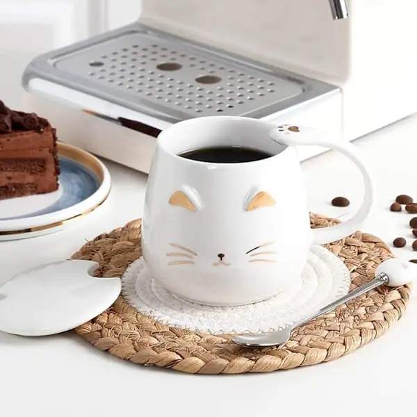 Tazos de Cerámica del Gato, Taza del Gato, Patrón del Gato, Taza de café de Cerámica Linda con La Tapa Linda Del Gatito, - 1