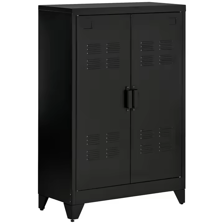 HOMCOM Aparador Archivador con puertas de lamas Armario Armario Armario Armario Metálico Industrial con 2 Estantes Ajustables Salón Dormitorio Negro 75 x 33 x 110 cm - 1