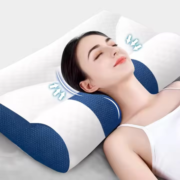 Almohada De Memoria Para El Cuello Y Los Hombros Almohada Azul Ergonómica Para Mejorar El Sueño Almohada De Fibra De Poliéster Y Algodón - 1