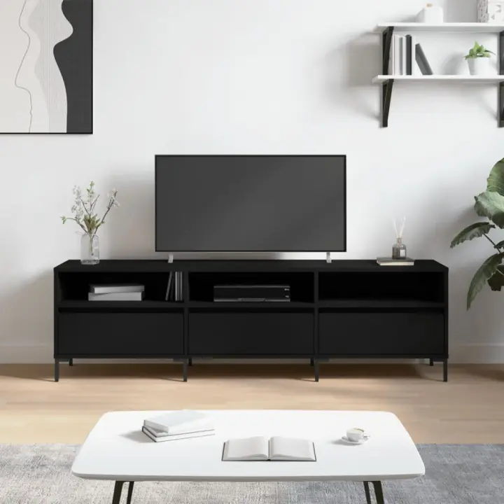 Mueble de TV madera contrachapada negro 150x30x44,5 cm - 1