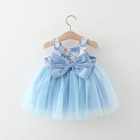 Falda De Malla Con Tirantes Colgantes De Flor Para Niñas Verano Estilo Princesa Casual Poliéster Sin Mangas Longitud De Rodilla Ropa De Verano Para Niñas - details 3