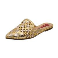 Zapatos Planos Pasarela Puntera Fina Talón Descubierto Para Mujer Color Dorado - details 0