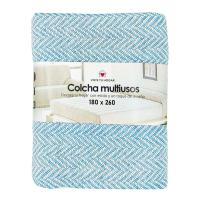 Colcha multiuso 85% algodón reciclado 15% poliéster diseño flechas azul cielo. - details 3