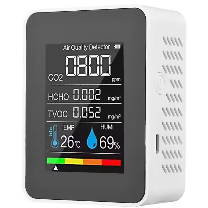 Five-in-one Gas Detector With Lcd Digital Display Color Screen Carbon Dioxide Detector (built-in Battery), White (housing With Oblique Holes And Rando - 1
