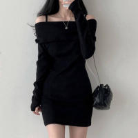 Vestido Mini De Encaje Negro Con Hombros Descubiertos Y Manga Larga Estilo Navidad 2024 Para Mujer Ajustado Y Elegante - details 0