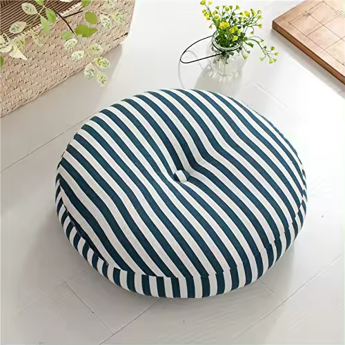 Ajuste Redondo de tatami de Algodón y Lino, Grueso y Suave, para Silla de oficina, extraible y lavable, para exterior e interior, color Azul y Blanco, 40 cm (16 pulgadas) - 1