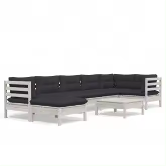 VIDAXL 3096557 conjunto de muebles para jardín fabricados en madera de pino de color blanco con cojines gris vida xl - 1