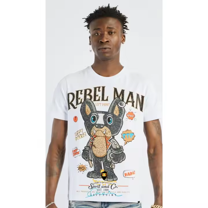 Camiseta Left Point Blanca Pedrería Brillante Rebel Man - 1