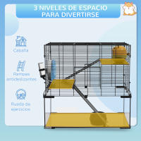 PawHut Jaula para Hámster Casa para Animales Pequeños con Fondo de Vidrio Plataformas Cuenco Bebedero Casita Rampas y Rueda de Ejercicio 60x40x54,5 cm Negro - details 3