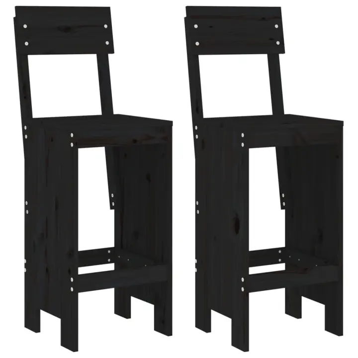 vidaXL Taburetes de cocina 2 uds madera de pino negro 40x48,5x115,5 cm - 1
