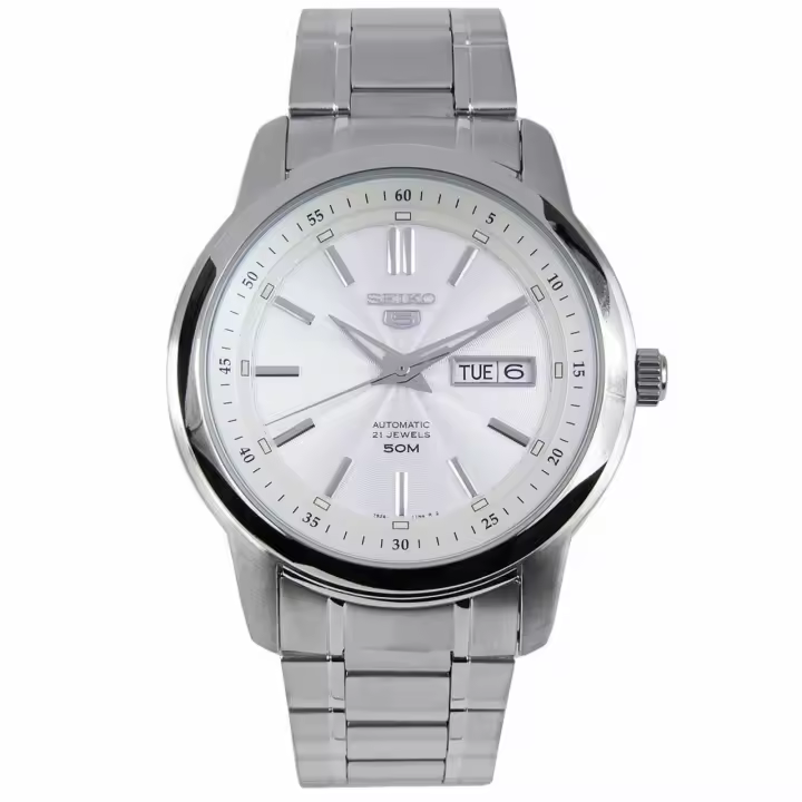 Seiko Watches Reloj Automático Hombre Seiko 5 SNKM83K1 - Dial Blanco - 43mm - Correa Acero - Resistente Al Agua 50m - 1