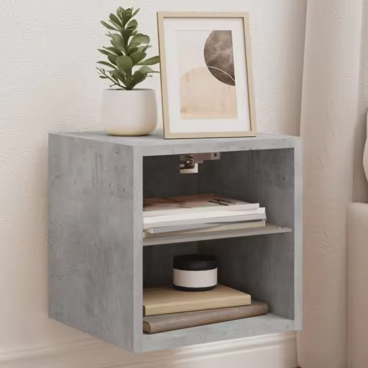 Mueble de TV de pared con luces LED gris hormigón 30x28,5x30 cm - 1