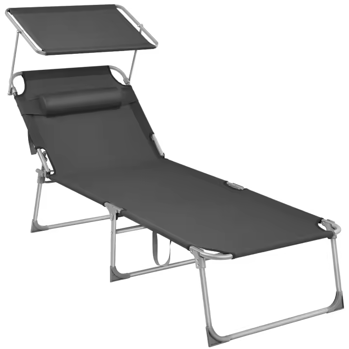 SONGMICS Tumbona, Tumbona Plegable, Tumbona Reclinable, 71 x 200 x 38 cm, Carga de 150 kg, con Reposacabezas Protección Solar y Respaldo Ajustable, para Terraza Piscina Jardín, Azul Oscuro/Gris Ahumado/Negro - 1