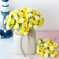 Bouquet De Rosas Artificiales 1 Pieza 21 Cabezas 7 Ramas Pequeño Bouquet De Flores Sin Vaso Para Bodas Decoración Del Hogar - details 4