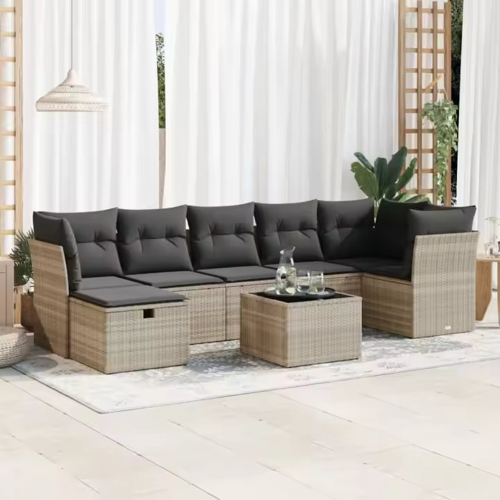 vidaXL Set de sofás de jardín 8 pzas y cojines ratán sintético gris - 1