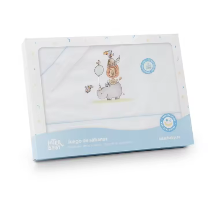Sábanas Minicuna 100% Algodón  50X80 (bajera+encimera+funda almohada) Modelo Rino Leon Interbaby - 1