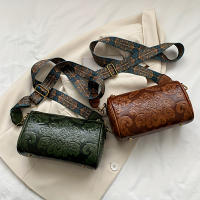 Bolso De Hombro Cruzado Estilizado Chino Para Mujeres Bolso Cilíndrico Con Relieve De Flor Cierre De Cremallera Material PU Y Lona Interior - details 7
