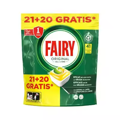 Fairy Original Todo En Uno - Pack de 1o 2 Bolsas de 41 Cápsulas para Lavavajillas (41 Cápsulas o 82 Cápsulas) - Elimina Grasa y Resequedad, Detergente con Aroma Limpio y Fresco - 1