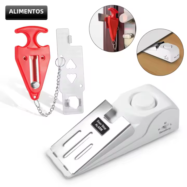 Sistema De Seguridad Anti-Robo FUERS Con Alarma De Puerta Inalámbrica Y Cerradura 120dB Kit De Seguridad Doméstica Portátil Antirrobo Para Hoteles Apartamentos Dormitorios Baños Y Habitaciones - 1