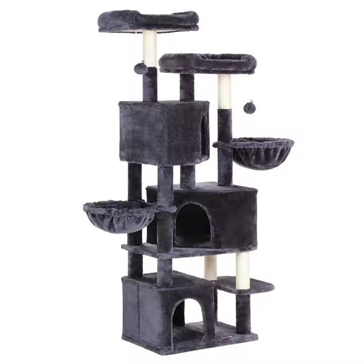 Feandrea Árbol Grande para Gatos con 3 Cuevas para Gatos, Torre para Gatos de 164 cm, Gris Claro/Gris Ahumado - 1