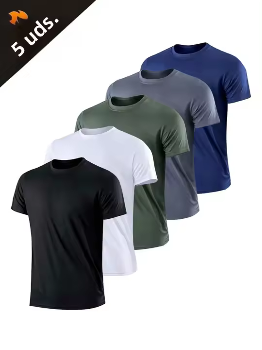 5PCS Camiseta Deportiva Para Hombre De Color Sólido Ultraligera Secado Rápido Transpirable Para Entrenamiento Fitness Running Gimnasio - 1