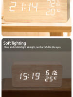 Reloj De Alarma Digital LED De Madera Reloj De Escritorio Silencioso Con Función De Activación Por Voz Pantalla Luminosa Para El Hogar - details 5