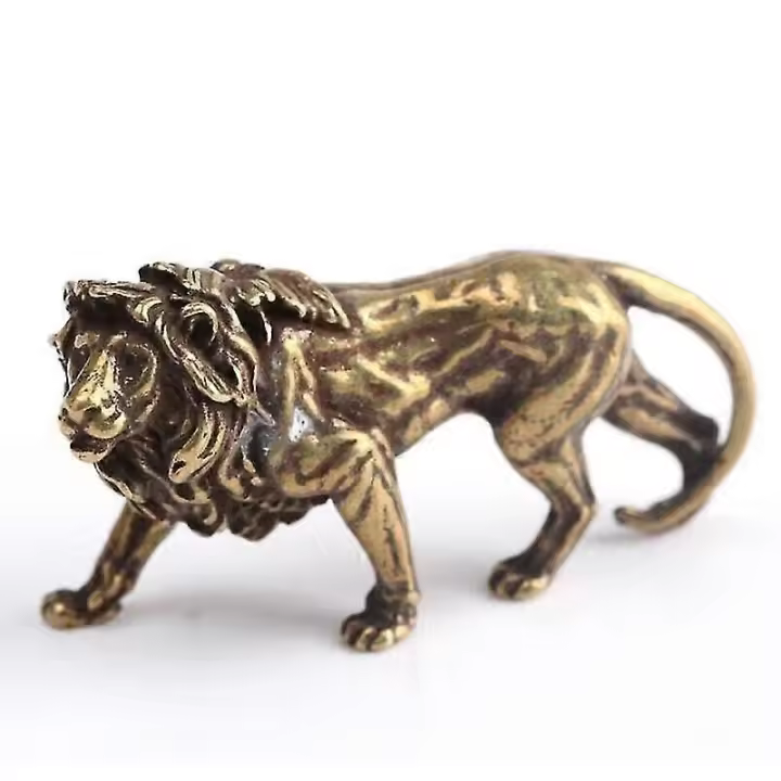 Figura de león de latón macizo, estatua, adorno para casa, figuras de animales, regalo - 1