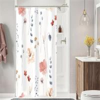 Juego de cortina de ducha Floral de acuarela moderna con ganchos, impermeable, diseño minimalista para baño, 1 unidad - details 11
