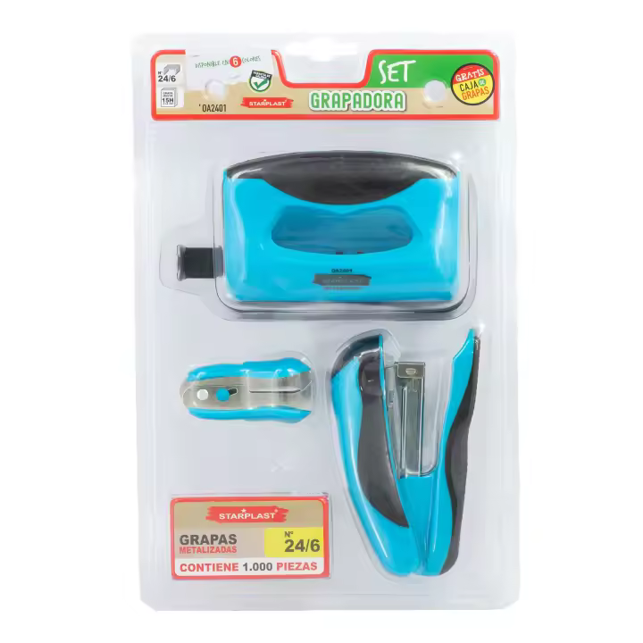 Starplast PACK AHORRO GRAPADORA, PERFORADORA, QUITAGRAPAS + CAJA 1000 GRAPAS - 1