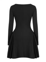 Vestido Mini De Cuello Cuadrado En Color Sólido Con Lazo Y Volante Vestido Pullover Para Primavera/Verano A-Line Natural Cintura - details 3