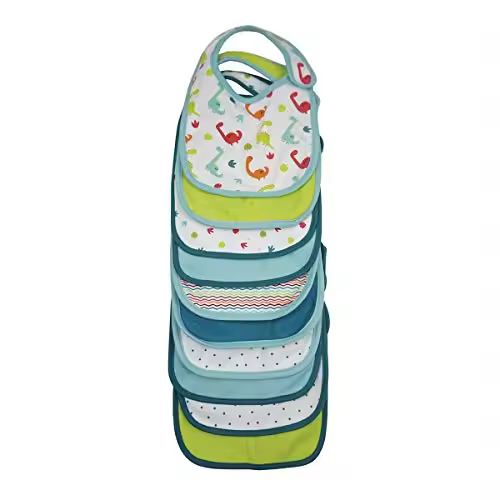 Olmitos - Set de 10 Baberos Dino o Forest | Frontal de Algodón Suave y Diseño Divertido | Cierre de Velcro | Fáciles de Limpiar | Desde 0 a 3 Años - 1