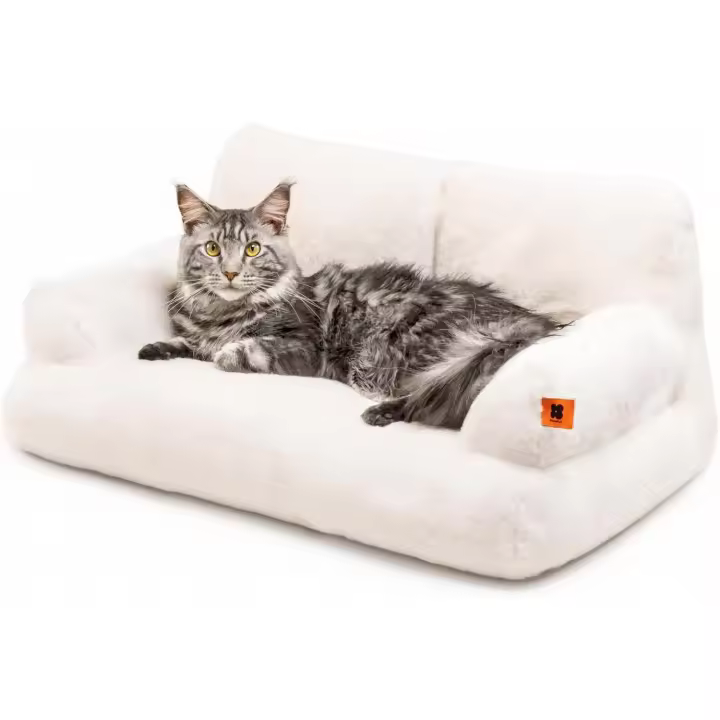Cama elegante para gatos de interior, grande, suave y esponjosa, con base antideslizante, color blanco. - 1