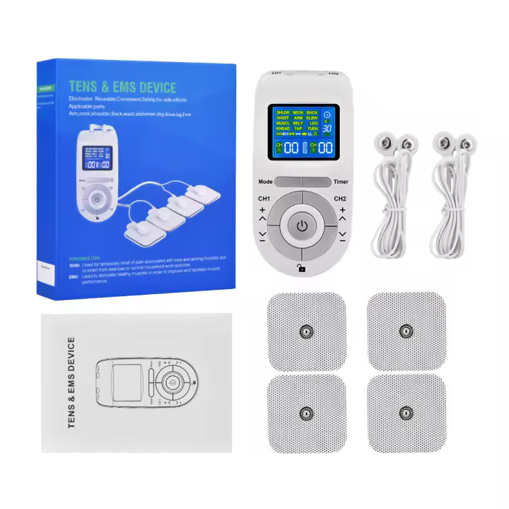 Unidad de Máquina Tens, 2 Canales, 4 almohadillas de electrodos, Pulsa electrónico, masajeador corporal, Alivio del dolor, estimulo muscular, Electroestimulador - 1