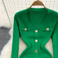 Vestido Midi De Punto REALEFT Para Mujer Con Cuello En V Manga Larga Y Falda Frontal Solta Estilo Casual Color Sólido Otoño Invierno - details 3