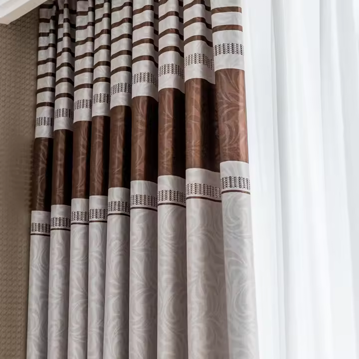 Cortina De Tela Jacquard Rayada Para Sala De Estar Lujo Dorado De Alta Calidad Cortinas De Ventana Para Dormitorio Decoración Del Hogar Compuesta Y Moderna - 1