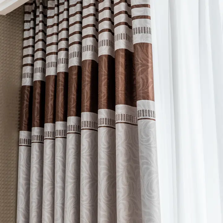 Cortina De Tela Jacquard Rayada Para Sala De Estar Lujo Dorado De Alta Calidad Cortinas De Ventana Para Dormitorio Decoración Del Hogar Compuesta Y Moderna - 1