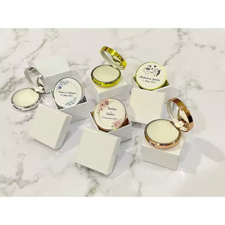 Lote de 20 Bálsamos de Labios con Espejo y Aroma Vainilla en Caja Blanca de Regalo - Regalos para Bodas y Despedidas - 1