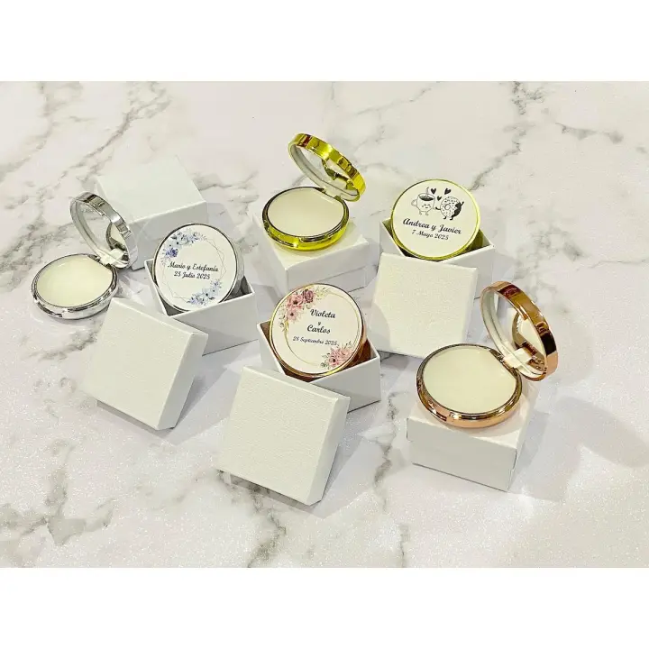 Lote de 20 Bálsamos de Labios con Espejo y Aroma Vainilla en Caja Blanca de Regalo - Regalos para Bodas y Despedidas - 1